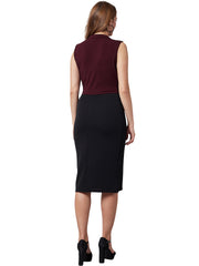 Women Burgundy & Black Sheath Dress