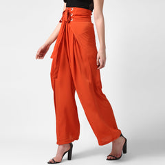 Women's Yellow Polyester High Waisted Palazzo with front Rivets and Back Elastic