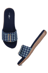 Casual Blue One Toe Flats Round Toe Slip-On Flats