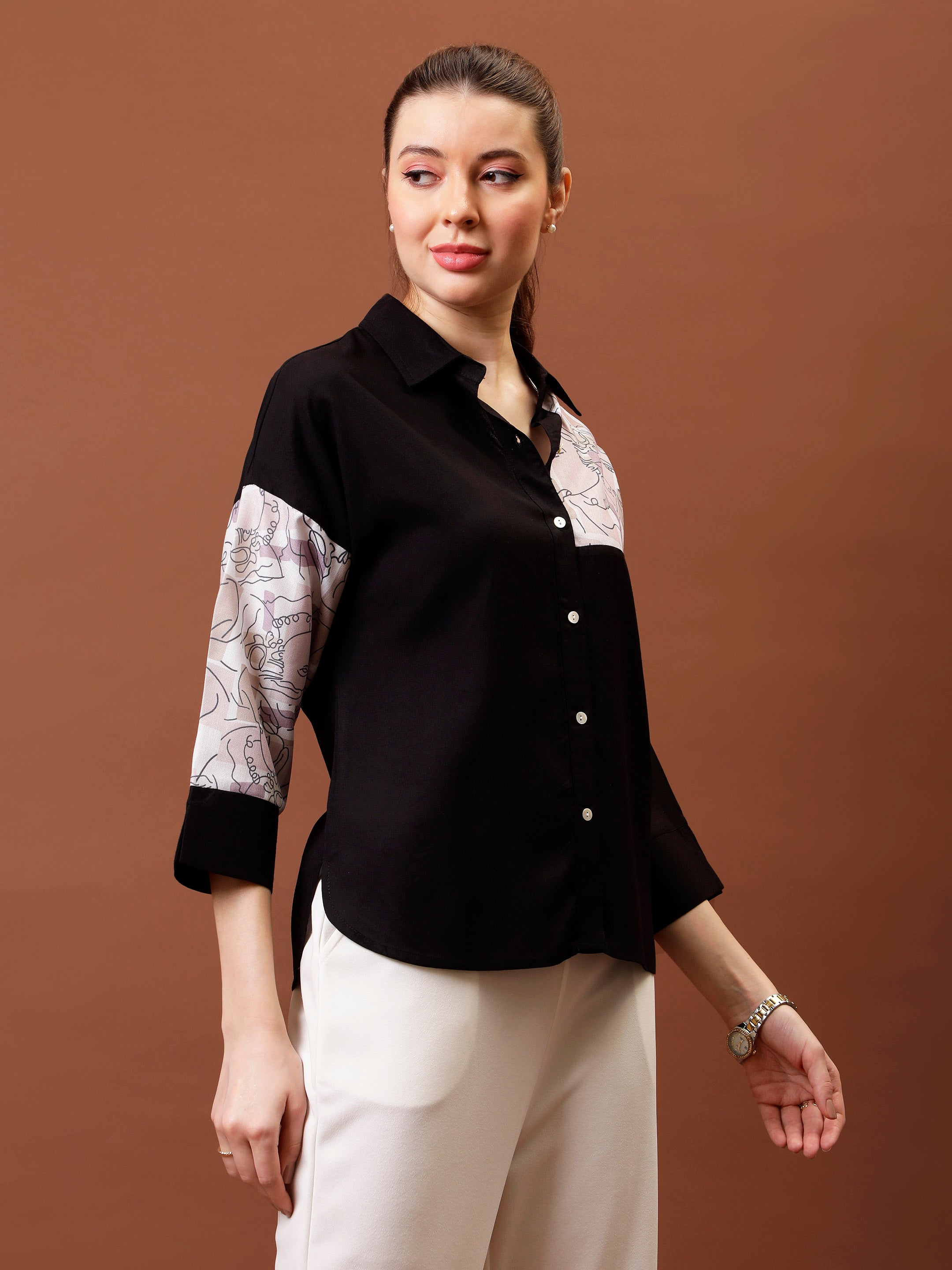 Applique Cotton Shirt Style Top