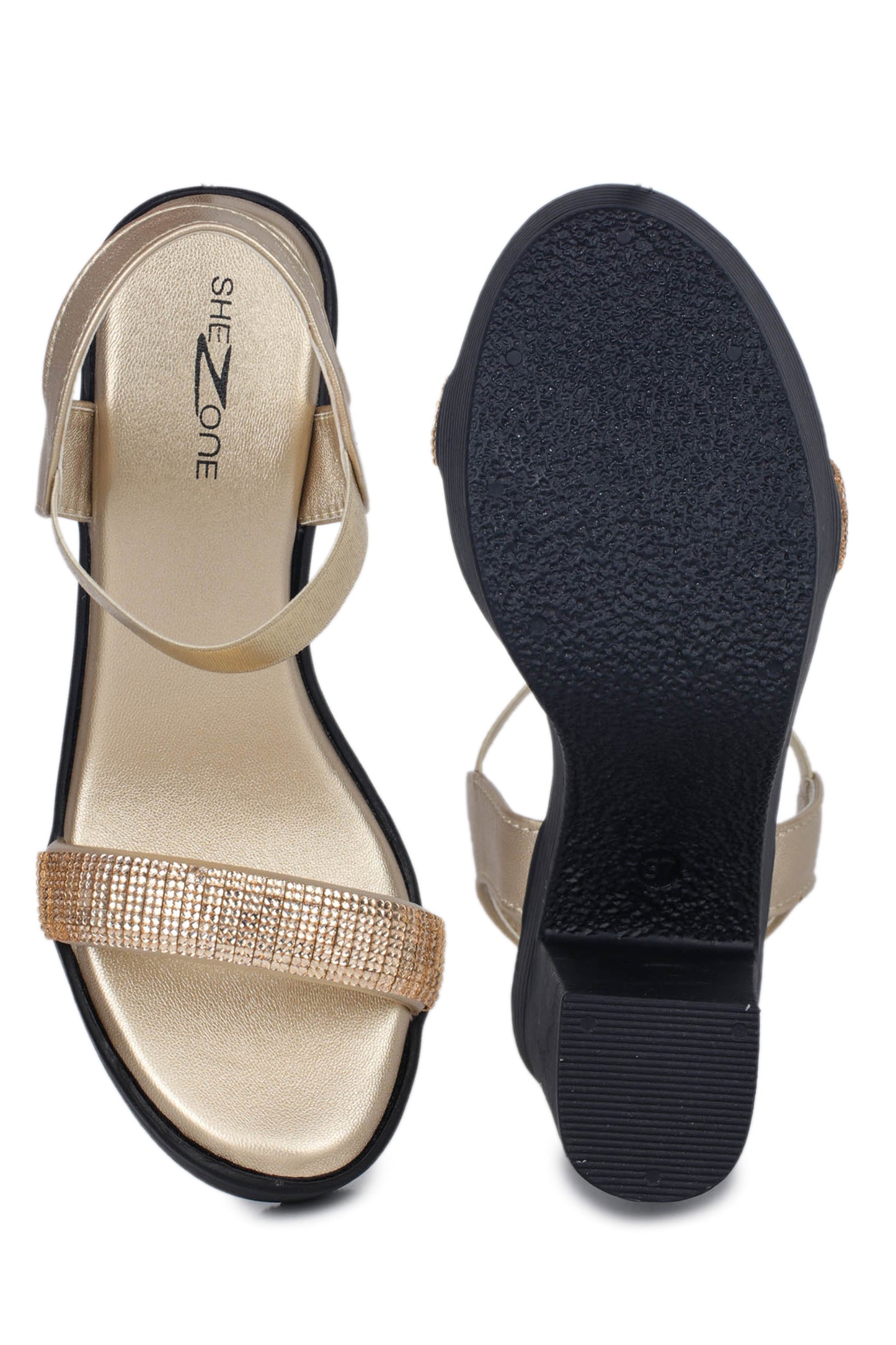 Shezone-Casual Fashion Sandals 4 Inches Block Ankle Loop Round Toe Heels