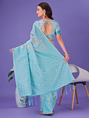 Light Green Lichi Silk Saree with Floral Weaving & Tassel Pallu – Elegant Festive & Party Wear Saree