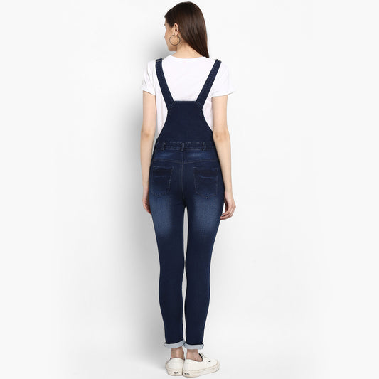 Women's Stretchable Denim Washed effect Capri Style Dungarees(inner not provided)