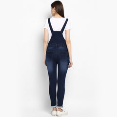 Women's Stretchable Denim Washed effect Capri Style Dungarees(inner not provided)