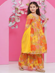 Girls Yellow Floral Printed Alia Design Kurta With Sharara With dupatta