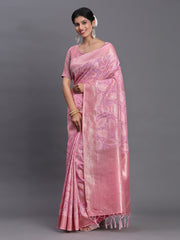 Sky Blue Linen Cotton Saree with Silver Zari Weave & Tassels – Festive & Elegant Office Wear