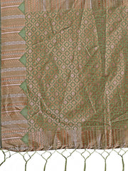 Teal Blue Linen Cotton Saree with Woven Geometric Zari Motifs – Elegant Festive Wear for Women