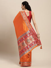 Ethnic Navy Blue Party Wear Saree with Rich Pallu and Contrast Red Zari Border