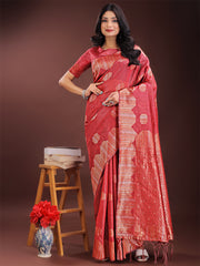 Teal Blue Linen Cotton Saree with Woven Geometric Zari Motifs – Elegant Festive Wear for Women