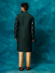 Vastramay-Men's Green And Rose Gold Cotton Blend Kurta Pyjama Set