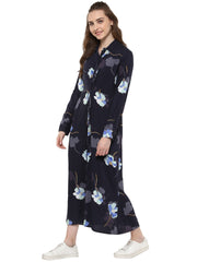 Women's Navy Blue Dress with Waist Pleats