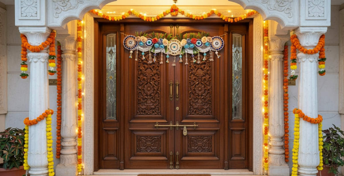 Floral & Evil Eye Door Hanging- Toran