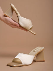 حذاء Shoetopia الأنيق ذو الكعب العالي المثلث الذهبي للنساء والفتيات