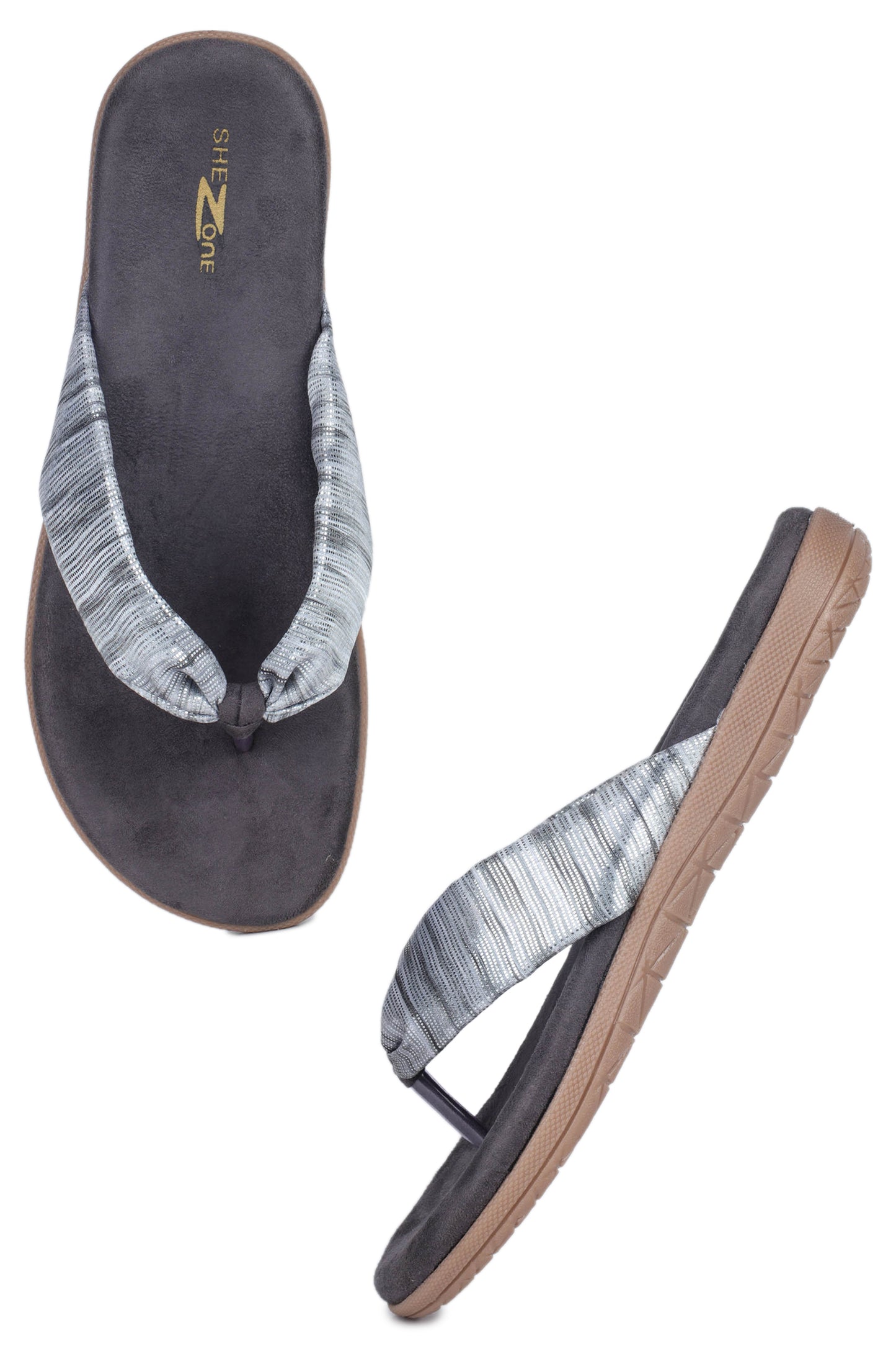 Casual Grey One Toe Flats Round Toe Slip-On Flats