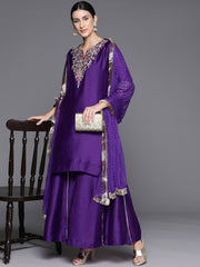 Women Floral Embroidered Straight Kurta Paired With Bottom And Dupatta