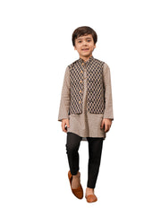 Boys' Black Jacket,Kurta And Pyjama Set.