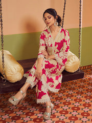 Pink & Beige Colour Floral Printed Kurta set