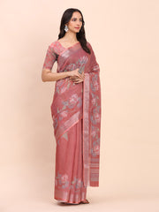 Rust Cotton Cotton Saree with Tribal Floral Print | Bold Ethnic Design | Lightweight Casual & Festive Saree for Women