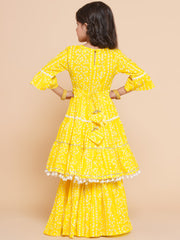 cotton Woven Three-Quarter Sleeves Bandani Print A Line Kurta And Sharara Set - Yellow