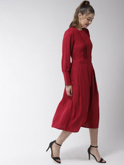 Women's Olive Polyester Moss pintuck and pleated Midi dress