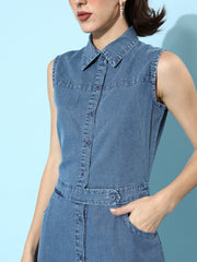 Women'sLight Blue Denim Dress with front button detail