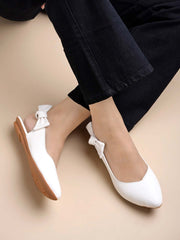 Shoetopia Casual Side Bow Detailed White Flat Belly For Women & Girls