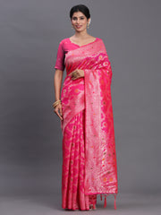 Pink Banarasi Silk Saree with Floral Zari Weaving – Festive Traditional Elegance for Weddings & Celebrations
