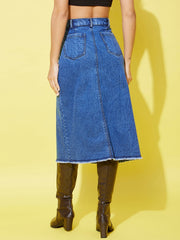 Women's Denim Midi Skirt with Center Slit