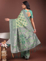 Stylish Green Linen Cotton Saree with Woven Design – Lightweight Elegance for Everyday Grace