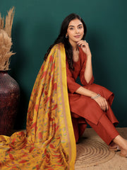 Women V Neck Straight Kurta with Pants & Dupatta
