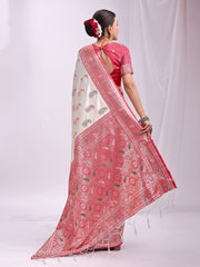 Banarasi Silk Saree with Silver Zari Border & Paisley Design - Festive Wedding Wear | Elegant Traditional Pallu | Soft Silk Finish for Women | Cultural Ethnic Saree