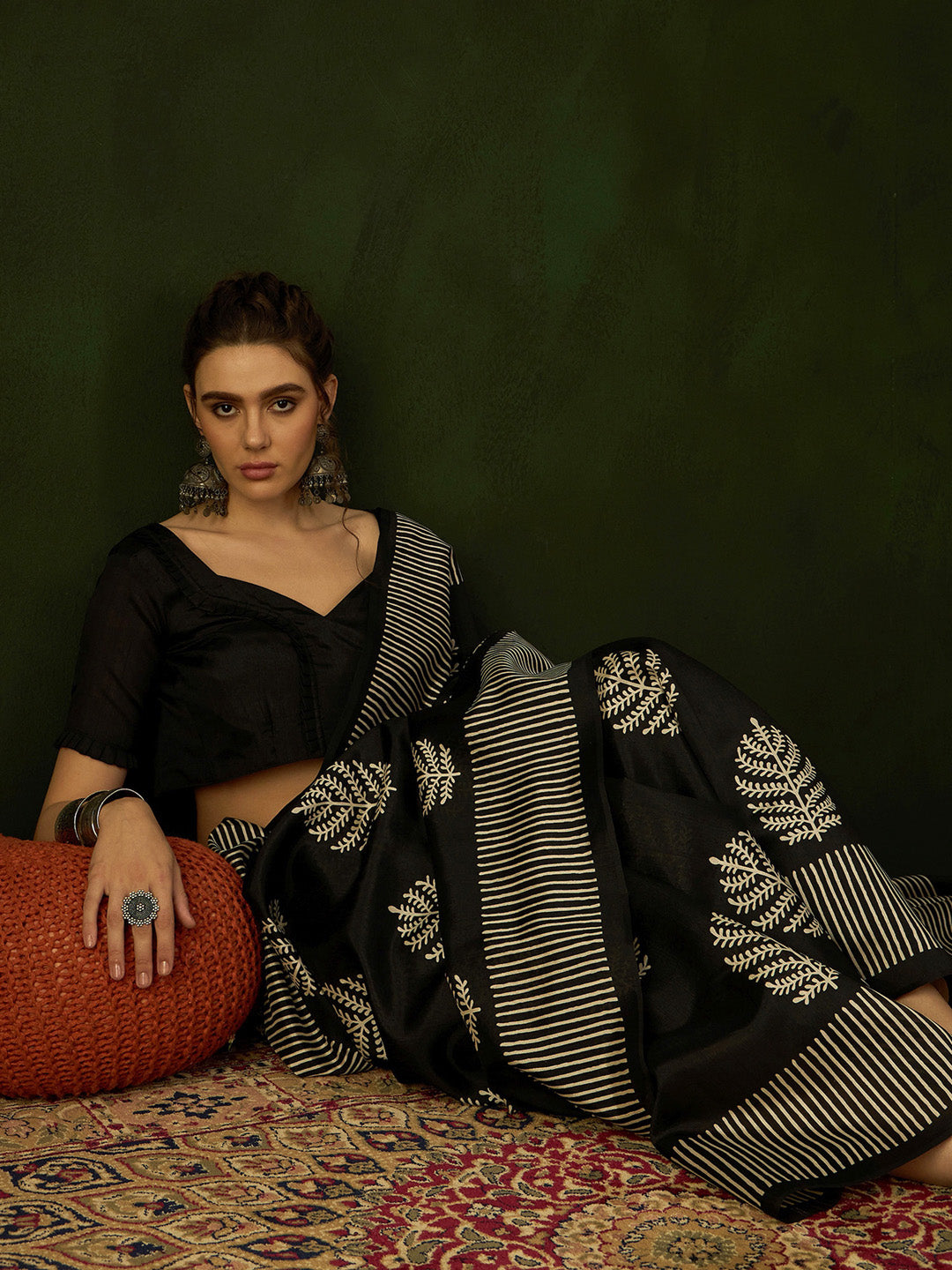 Women's Bhagalpuri Silk Black Printed Designer Saree With Blouse Piece