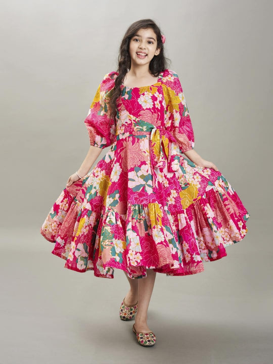 pink & white floral printed Dress