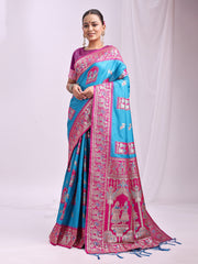Banarasi Silk Saree with Zari Work - Wedding & Festive Traditional Saree | Temple Border & Royal Motifs | Soft & Shiny Silk Finish