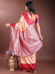 Orange & Maroon Lichi Silk Saree with Rich Zari Pallu & Tassels – Soft Festive Wear Saree for Women