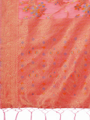 Elegant Orange Linen Cotton Saree with Floral Weave & Soft Gold Pallu – Graceful Choice for Casual, Office & Festive Looks