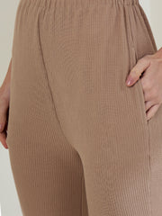 Women's  Brown Ribbed Cotton Co-Ord Set