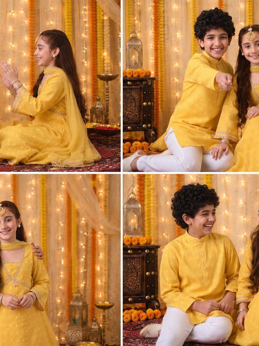 Indi Loom Couture Girls Yellow Chanderi Booti Kurta Skirt with Dupatta Set ILLCD39