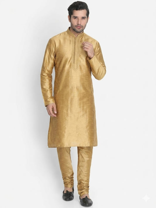 Vastramay - Men's Gold Cotton Blend Kurta with Pyjama