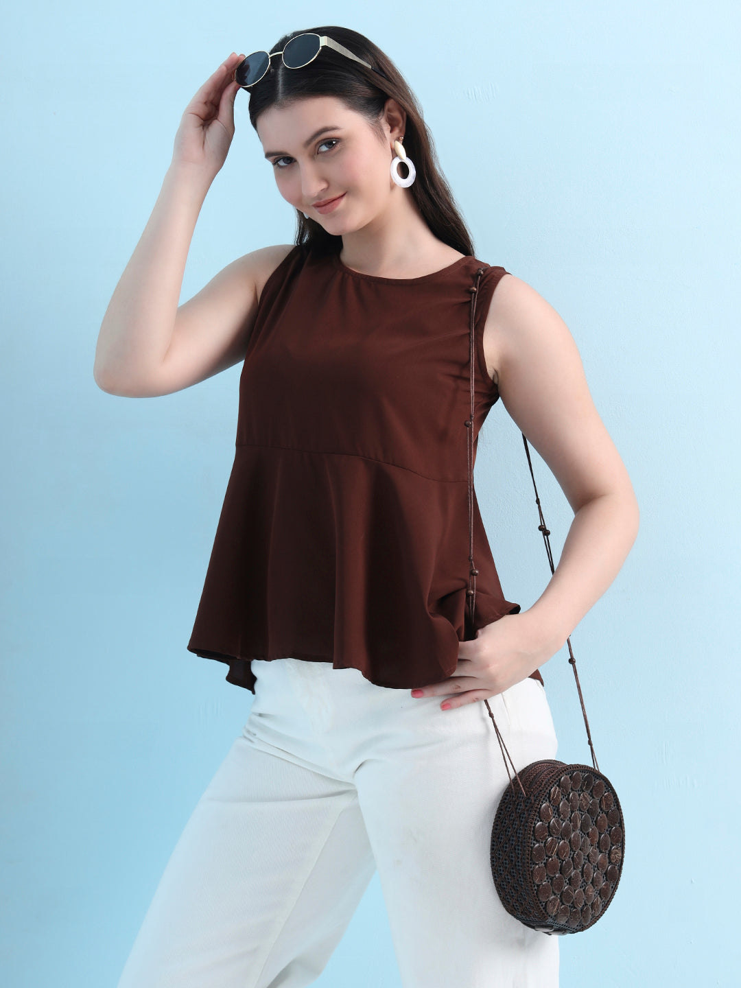 casual sleeveless solid women top