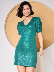 Zummer Green Sequins Short Bodycon Dress