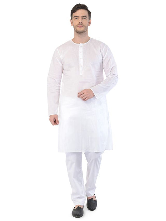 VASTRAMAY - Men's White Cotton Addi Kurta Only