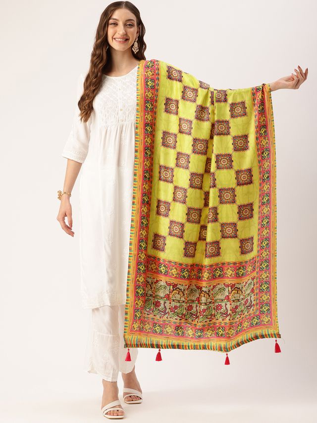 Sangam - Prints Multi color Art Silk Printed Traditional Tassel Dupatta