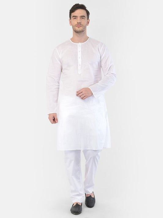 VASTRAMAY - Men's White Cotton Addi Kurta Pyjama Set