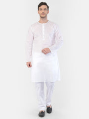 VASTRAMAY - Men's White Cotton Addi Kurta Pyjama Set
