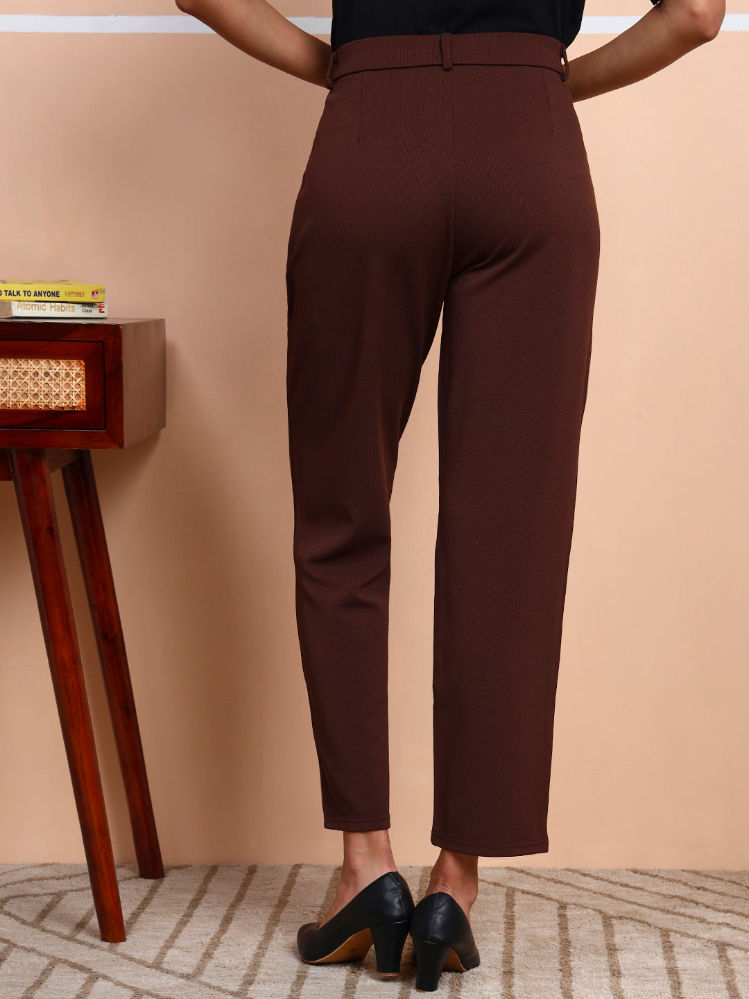 womens work straight high rise wrinkle free formal beige trousers