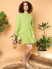 Zummer Neon Green High Neck Ruffle Mini Dress