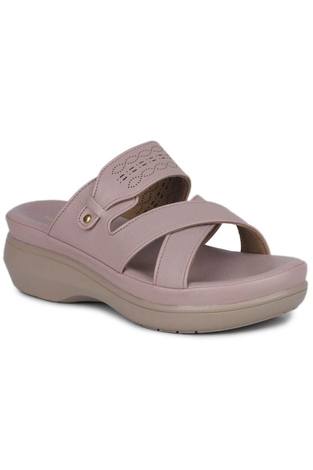 Peach Casual Open Back 1 inch Platform Heels