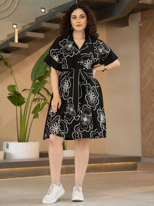 Zummer Black Embroidered Short Dress