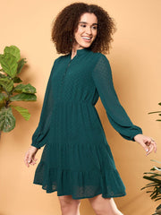 Zummer Teal Dobby Tiered Mini Dress